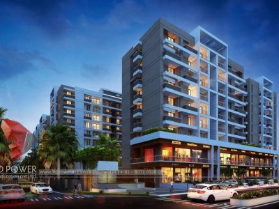 kumarakom-3d-high-rise-apartment-Evening-view-realistic-architectural-3d-visualization